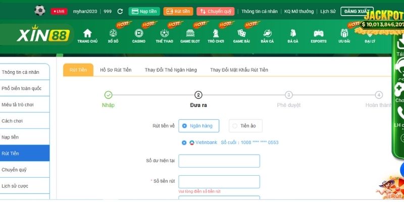 Hướng dẫn rút tiền Xin88 chi tiết và dễ hiểu